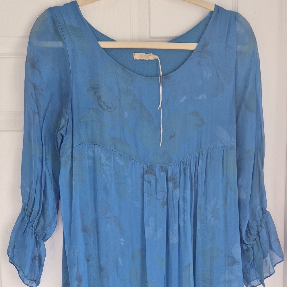 GUISY Blue Sheer Maxi Dress - Lightweight Layered Women's Dress - Picture 4 of 14